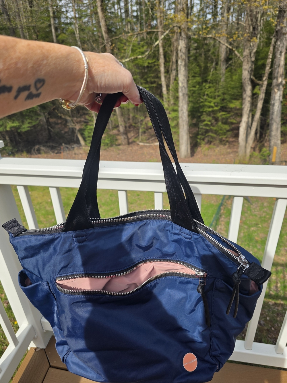Navy Tote Bag with Pink Interior - Women’s Everyday Tote - Picture 2 of 5